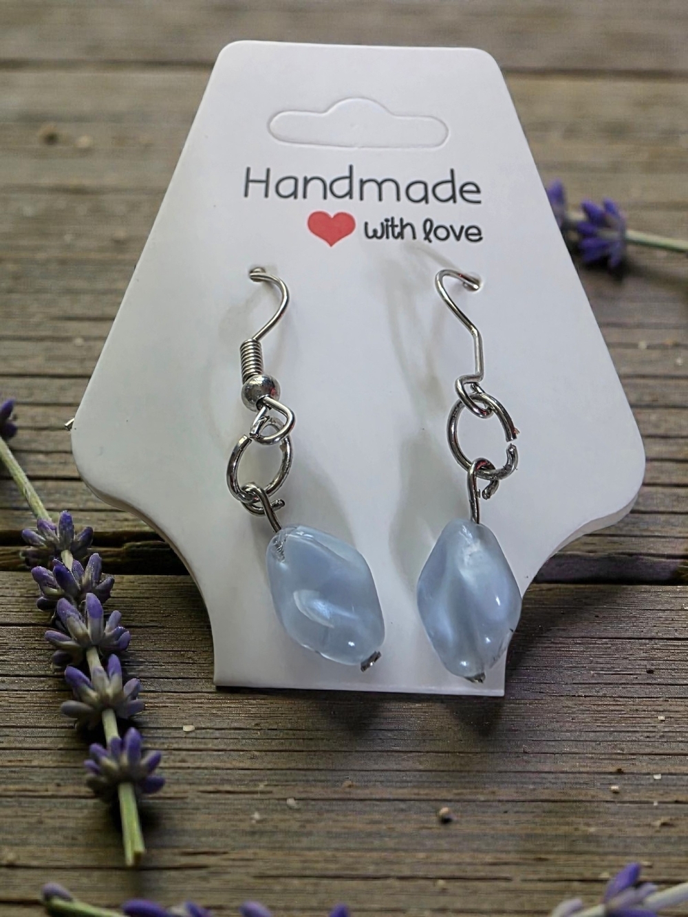 Handmade Periwinkle Light Blue Dangle Earrings Twisted Oval Bead NWT